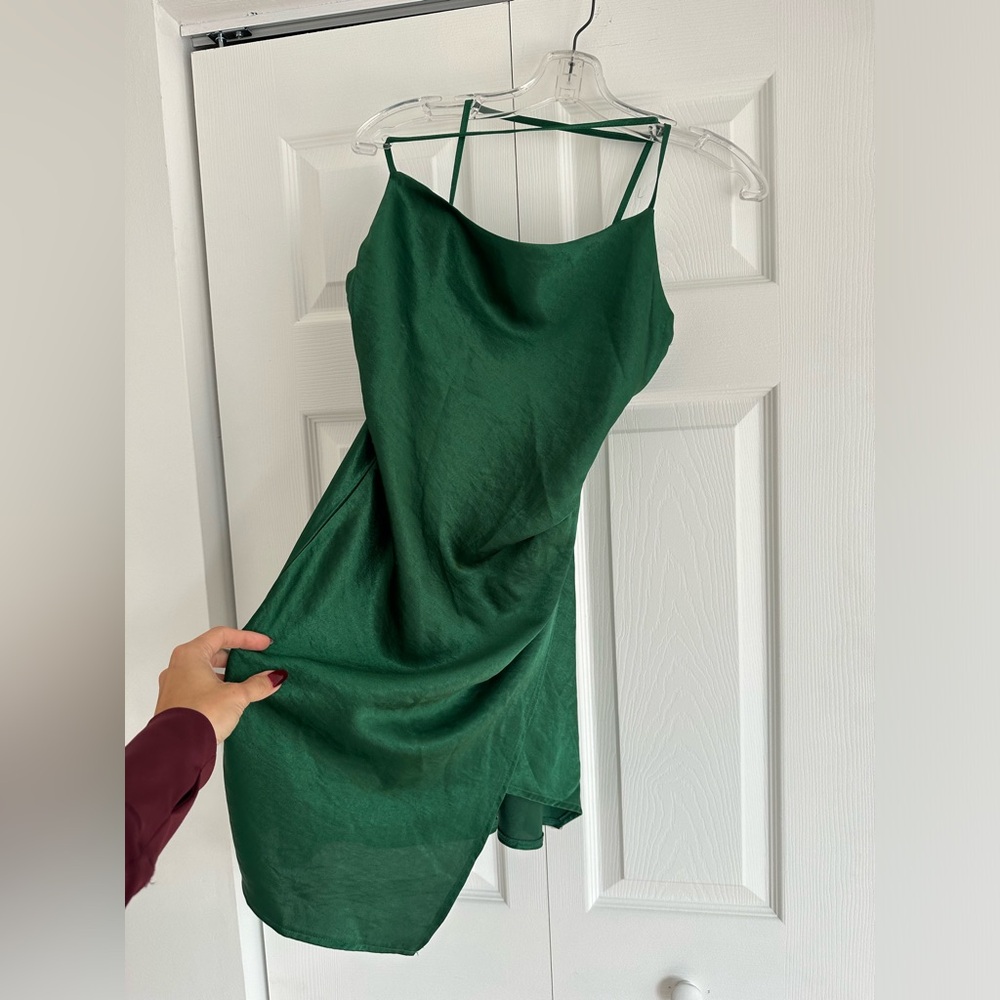 Green satin effect dress